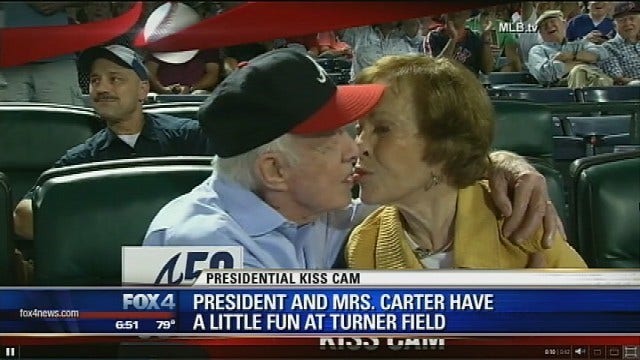 Former President Carter and wife on Braves' 'Kiss Cam'