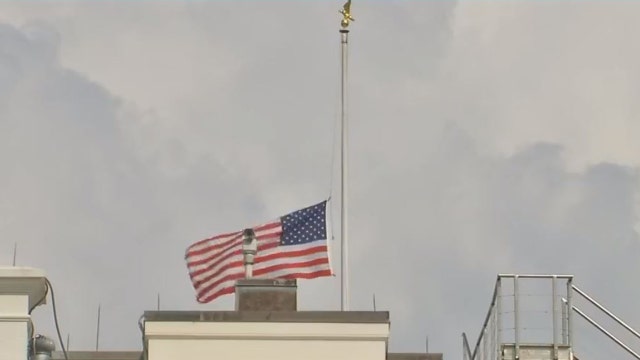White House lowers flag again to half-staff after Sen John McCain's death, was raised earlier Monday