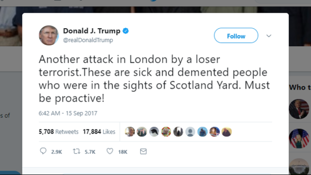 President Trump says London attack was by 'loser terrorist'
