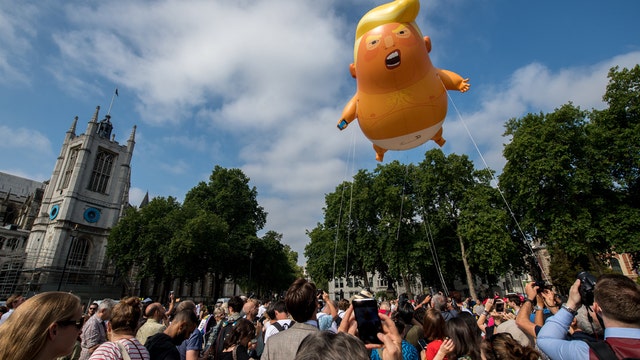Protest of President Trump in UK organized with Trump baby balloon