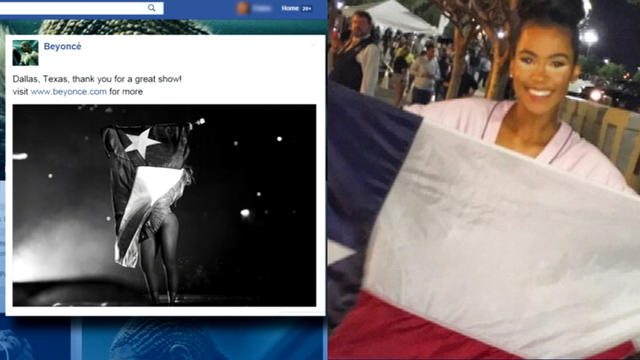 Beyoncé twirls with Texas flag given by North Texas super fan