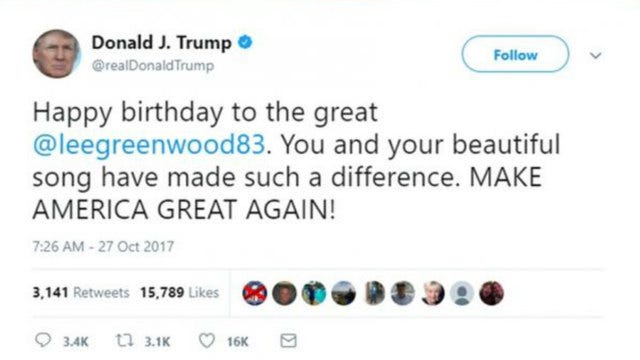 Trump sends birthday wishes to wrong Lee Greenwood