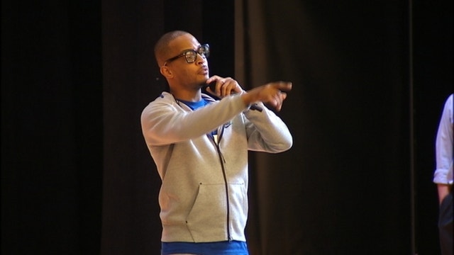 Rapper T.I. speaks at Dallas ISD's Madison HS