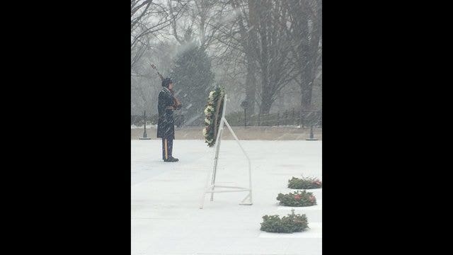 The Old Guard maintains watch of Tomb of the Unknown Soldier during blizzard