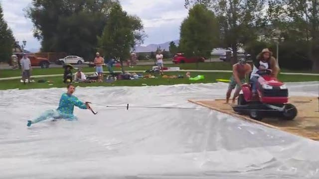 Lawnmower Powered Slip and Slide Promises Lots of Fun