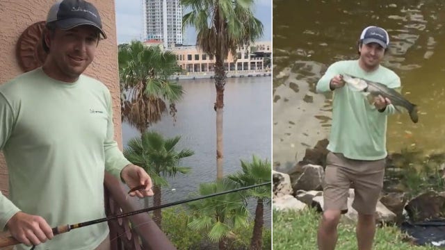 Florida fishermen catch snook from 3rd floor balcony