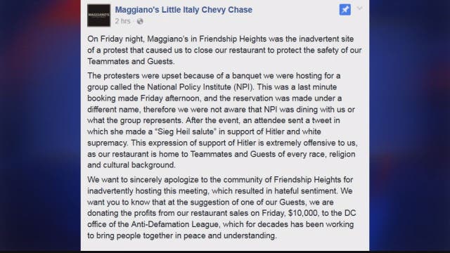DC restaurant apologizes for hosting white nationalist group