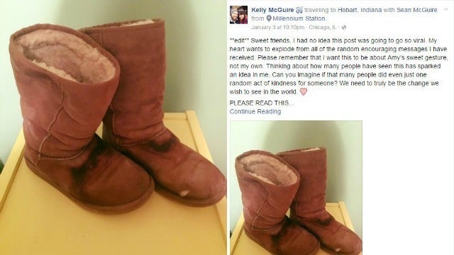 Viral Photo: Stranger Exchanges Boots with Homeless Woman