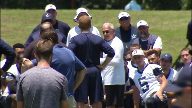 SMU's Larry Brown visits Cowboys practice