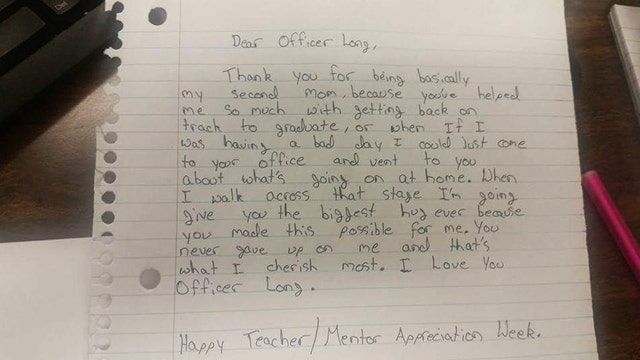 Student pens heartfelt note thanking officer, 'mentor'