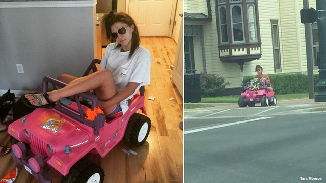 Student rides Barbie Jeep around Texas State campus