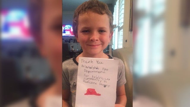 Little boy thanks Philadelphia crews helping with Harvey relief