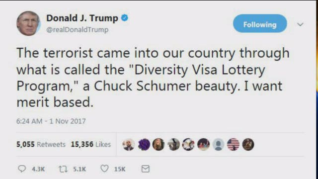 Trump demands 'much tougher' immigration law after NY attack