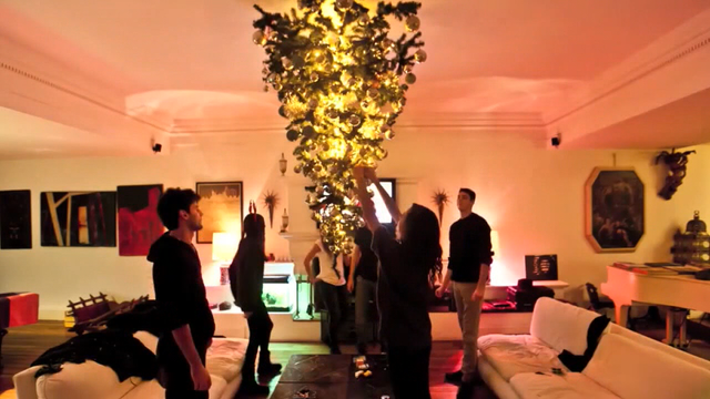 Trendy Christmas tree hangs upside down