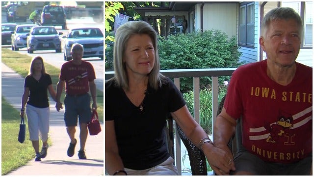 Iowa man walks wife to work every day