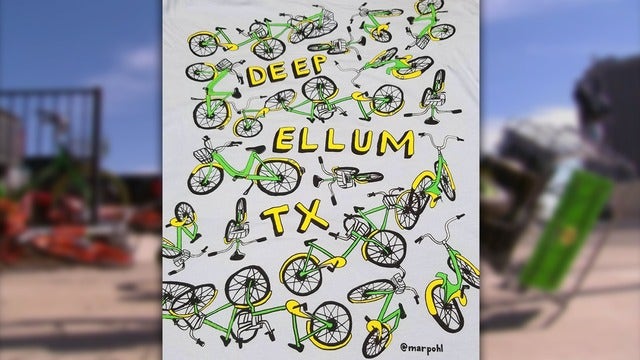 Dallas artist's t-shirt playfully mocks city's bike share clutter