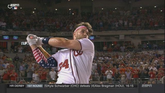 Hometown hero Harper wins thrilling HR Derby over Schwarber