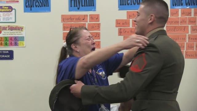 Pasco Co. teacher surprised during class by Marine son