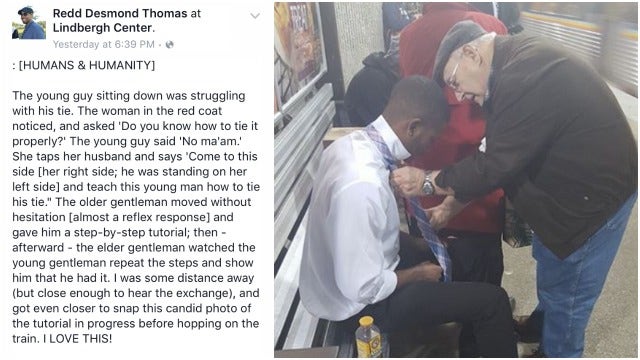 Couple Teaches Young Stranger How to Tie His Tie at MARTA Station