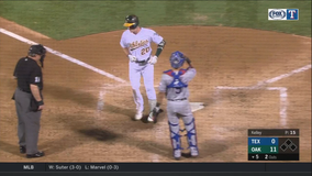 Semien reaches base 6 times, A's roll past Rangers 12-3