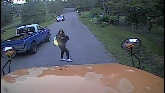 School bus dashcam captures close call after speeding pickup truck nearly hits teen