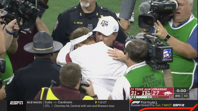 Mond and Davis connect twice for No. 23 Texas A&M to beat Arkansas 31-27