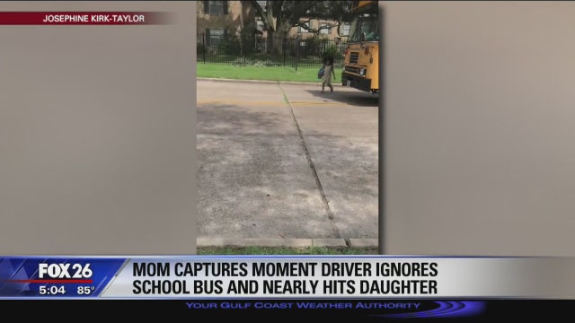 Car that won't stop nearly runs down young girl getting off school bus