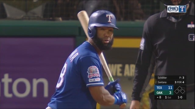 Santana's slam, 6 RBIs power Rangers past scuffling A's 11-3