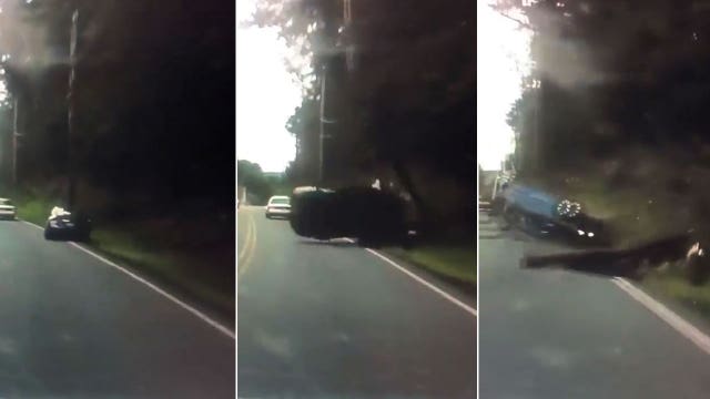 Don't text and drive: Police share video of distracted driver crashing car into utility pole