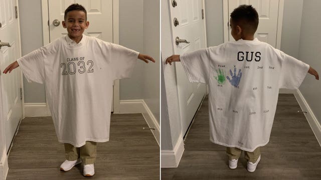Mom's clever T-shirt tradition for son's first days of school goes viral