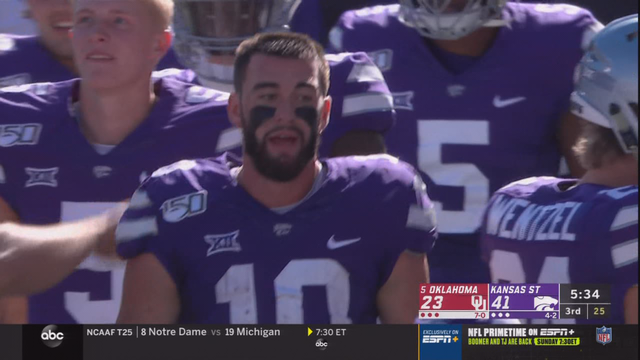 Thompson scores 4 TDs as K-State stuns No. 4 Sooners, 48-41