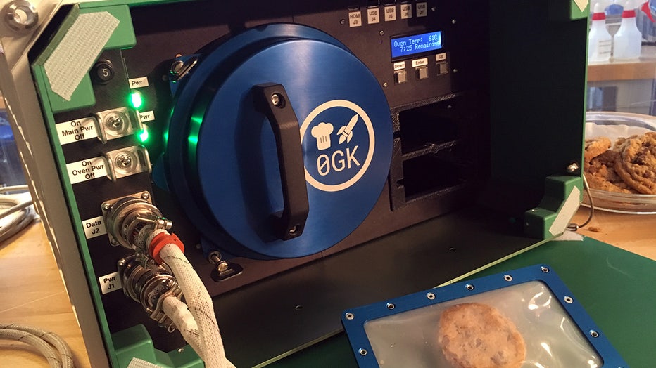 A front view of the Zero G Kitchen space oven, showing where food samples are placed for cooking. Courtesy Zero G Kitchen.