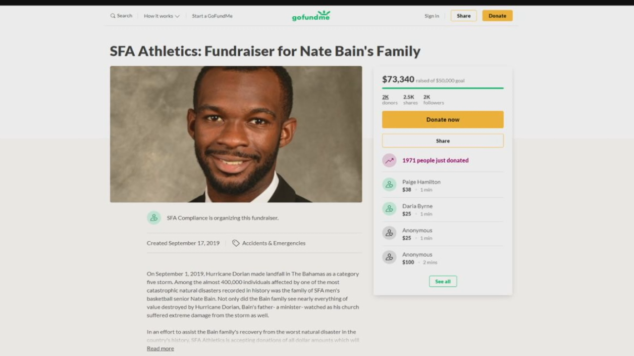 Gofundme Donations Spike For Sfa Player Impacted By Hurricane After Upset Of Duke Gofundme Donations Spike For Sfa Player Impacted By Hurricane After Upset Of Duke