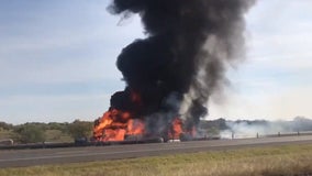 Multiple people dead, 3 injured after crash leads to vehicle explosion on I-35W in Denton