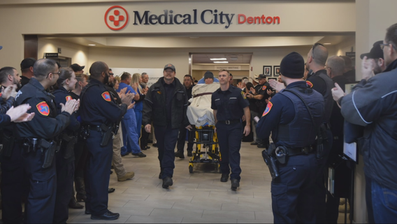 Denton officer shot during traffic stop leaves hospital for rehab facility