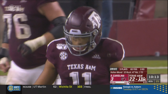 Mond leads Aggies to 30-6 win over South Carolina