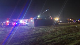 Strong winds flip 18-wheeler in Irving, damage hotel in Las Colinas