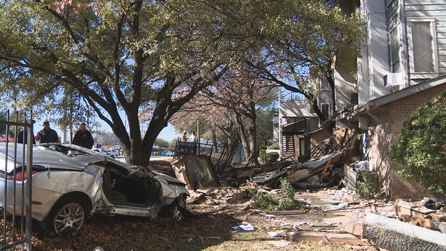 Car slams into Richardson condos following police chase