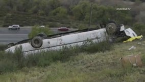 3 dead, 18 injured after bus rolls over on 15 Freeway in San Diego County