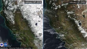 Side-by-side photos: Sierra snow pack below normal, drought returns to California