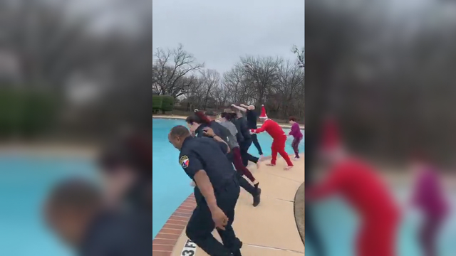Argyle police officers take a polar plunge for charity in freezing weather