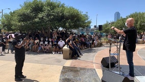 Prayer gathering held outside Dallas PD headquarters to bring people together, enact change