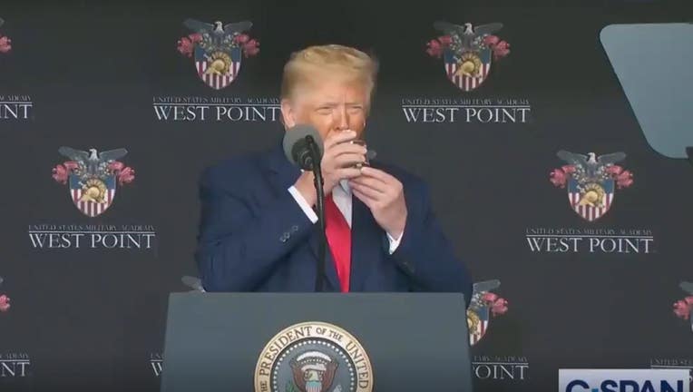 Trump drinking water at West Point