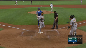 Semien 4 RBIs as A's win nightcap 10-1 for DH split in Texas