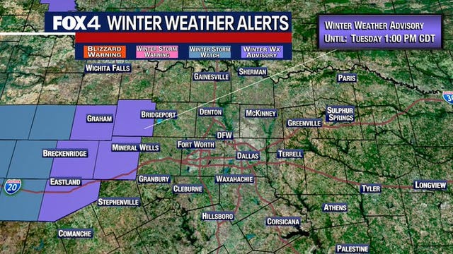 Winter Weather Advisory issued for western portions of North Texas until Tuesday