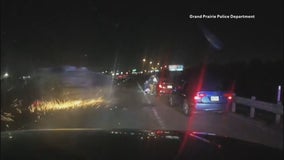 Video shows overturned van narrowly miss Grand Prairie police officers