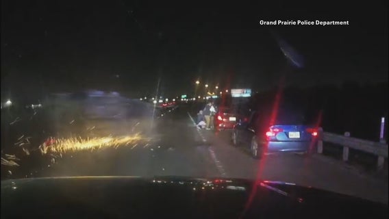 Video shows overturned van narrowly miss Grand Prairie police officers