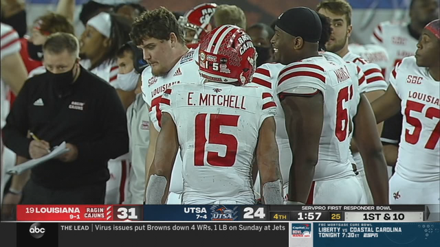 No. 16 La.-Lafayette tops UTSA 31-24 in First Responder Bowl