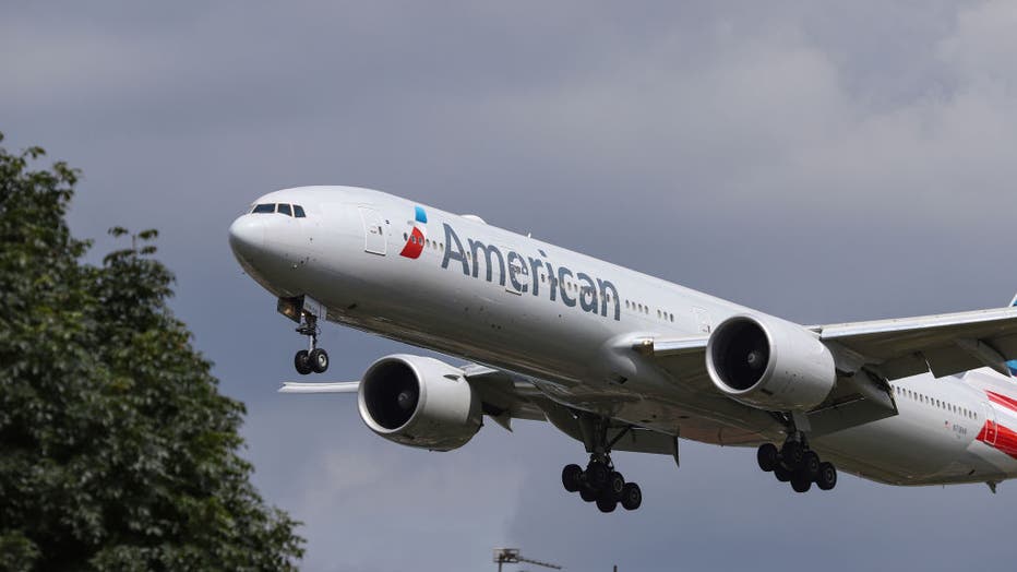 An American Airlines plane is pictured in a file image taken March 19, 2020. (Photo by Nicolas Economou/NurPhoto via Getty Images)