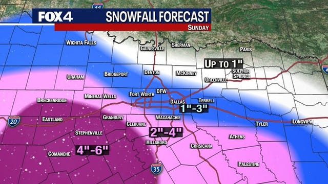 Snow still in the forecast for North Texas on Sunday, especially areas southwest of the Metroplex